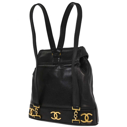 Check Chanel 1991-1994 Black Caviar Skin Triple CC Backpack