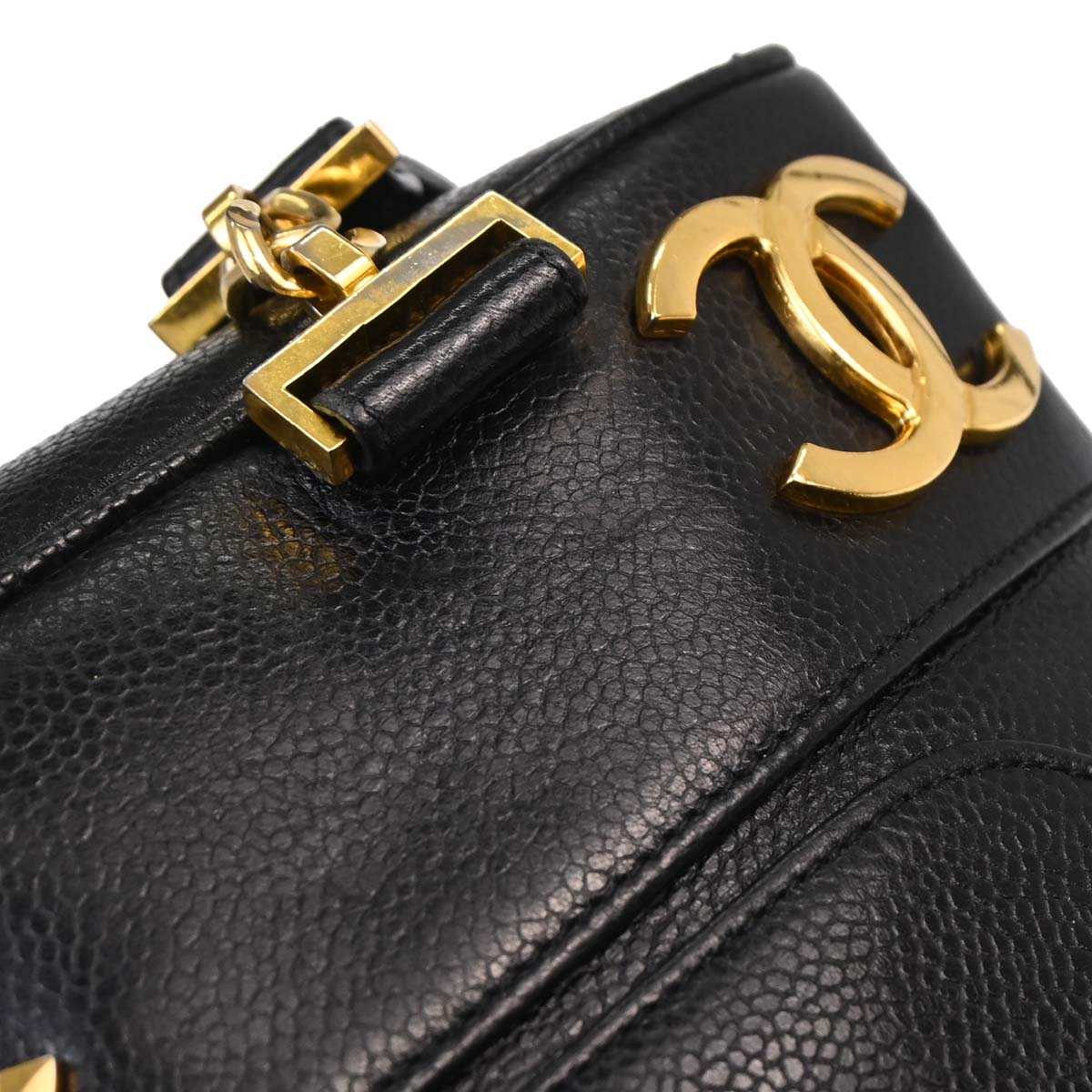 Check Chanel 1991-1994 Black Caviar Skin Triple CC Backpack