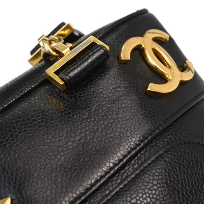 Check Chanel 1991-1994 Black Caviar Skin Triple CC Backpack