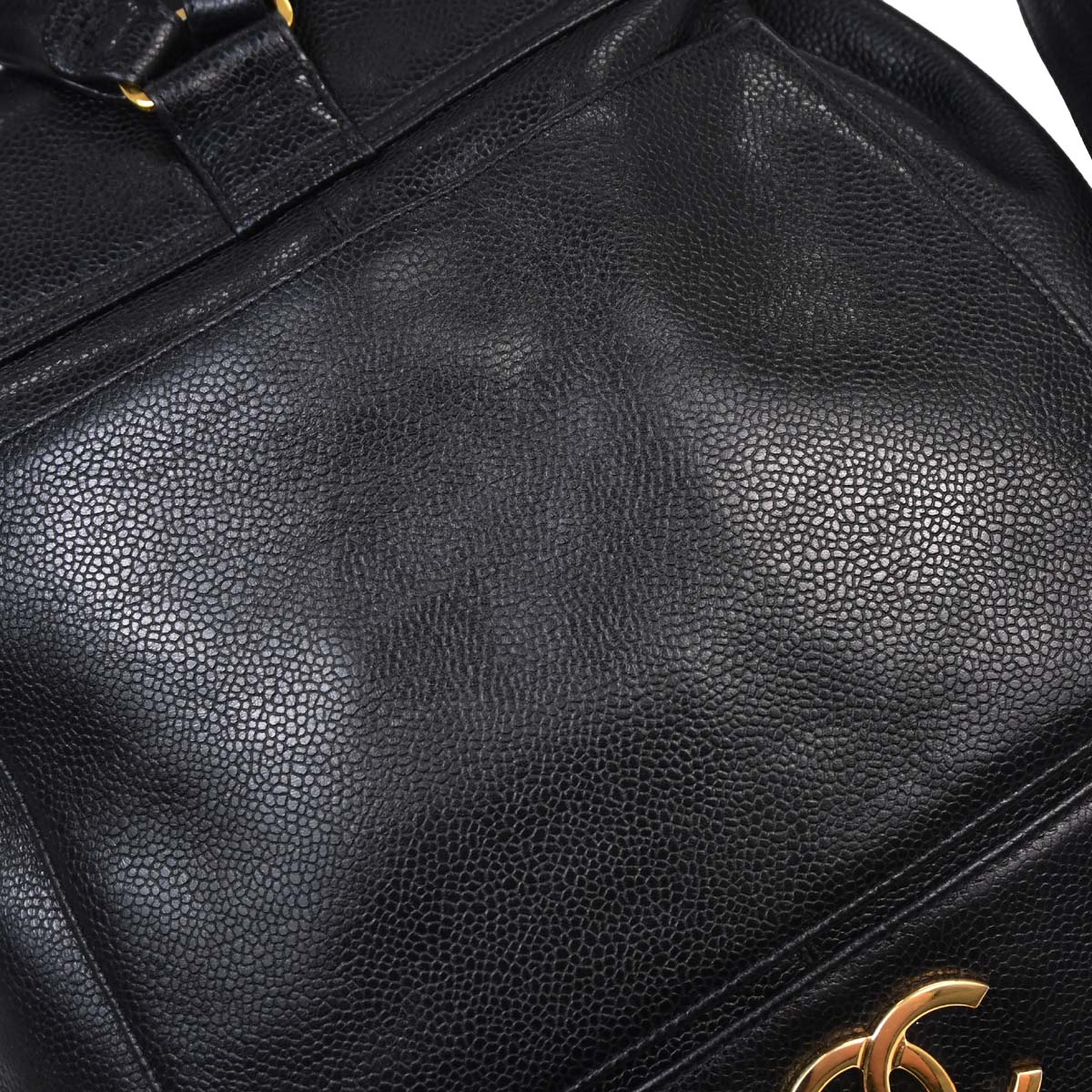 Check Chanel 1991-1994 Black Caviar Skin Triple CC Backpack