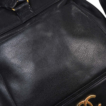 Check Chanel 1991-1994 Black Caviar Skin Triple CC Backpack