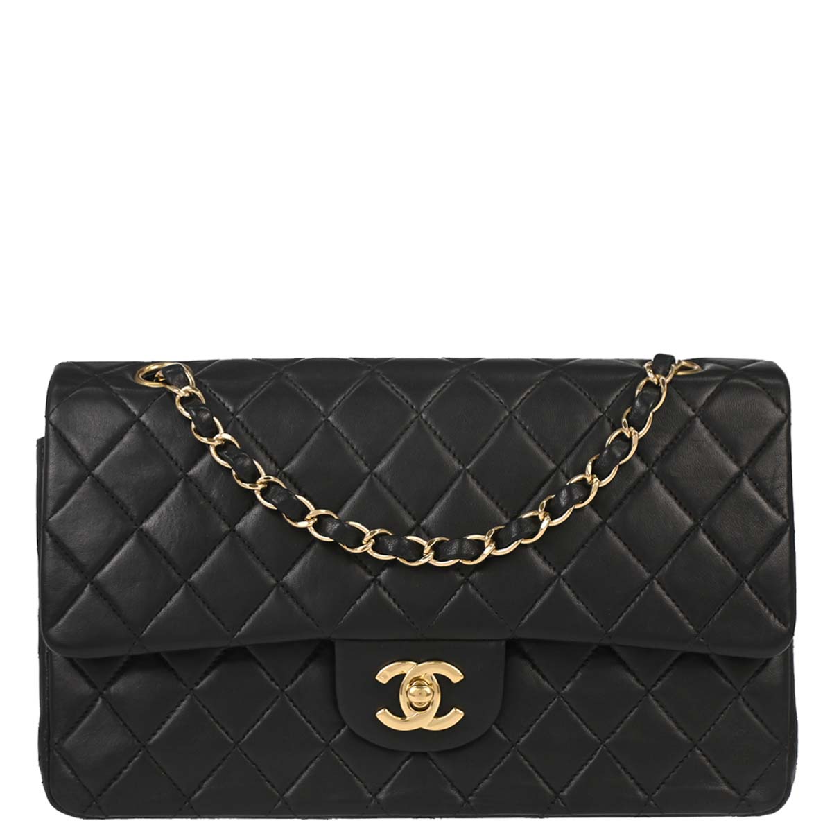 Chanel 2002-2003 Black Lambskin Medium Classic Double Flap Shoulder Bag