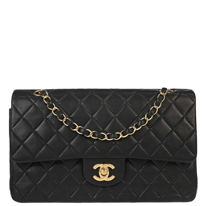 Chanel 2002-2003 Black Lambskin Medium Classic Double Flap Shoulder Bag