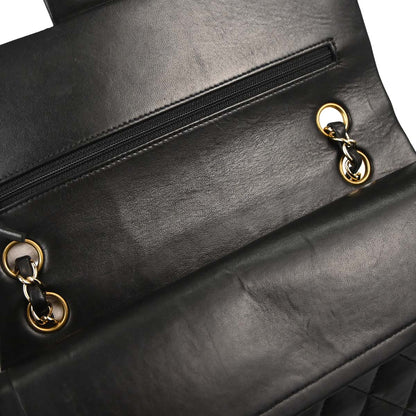 Chanel 2002-2003 Black Lambskin Medium Classic Double Flap Shoulder Bag