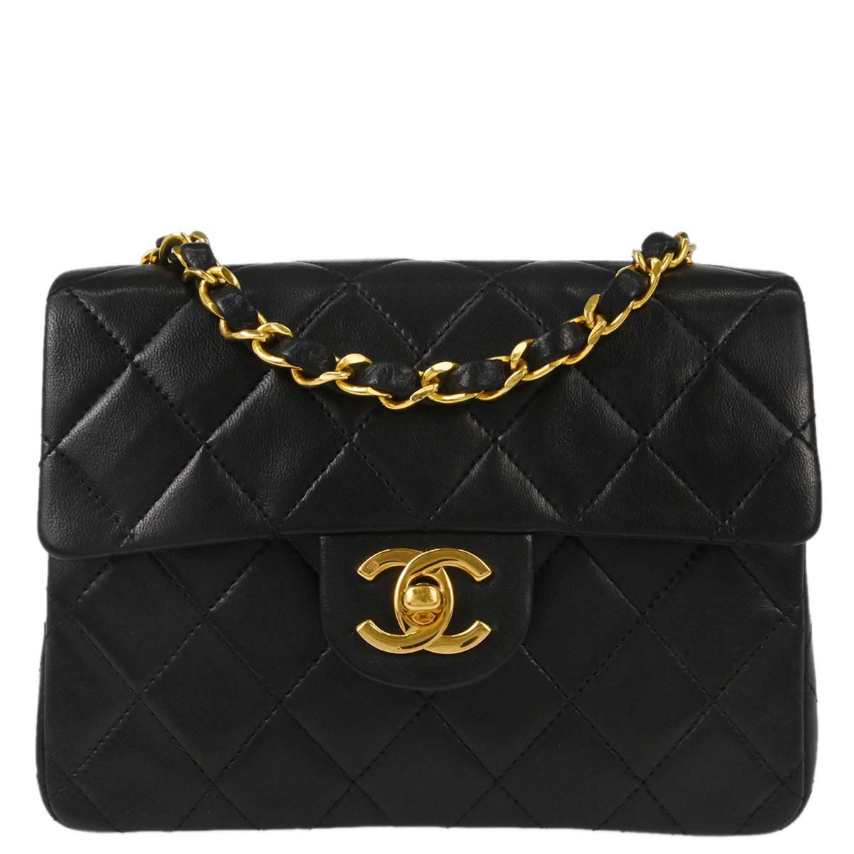 Chanel Black Lambskin Mini Classic Square Flap Shoulder Bag 17