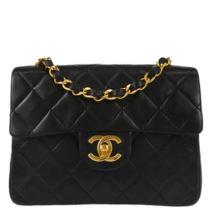 Chanel Black Lambskin Mini Classic Square Flap Shoulder Bag 17
