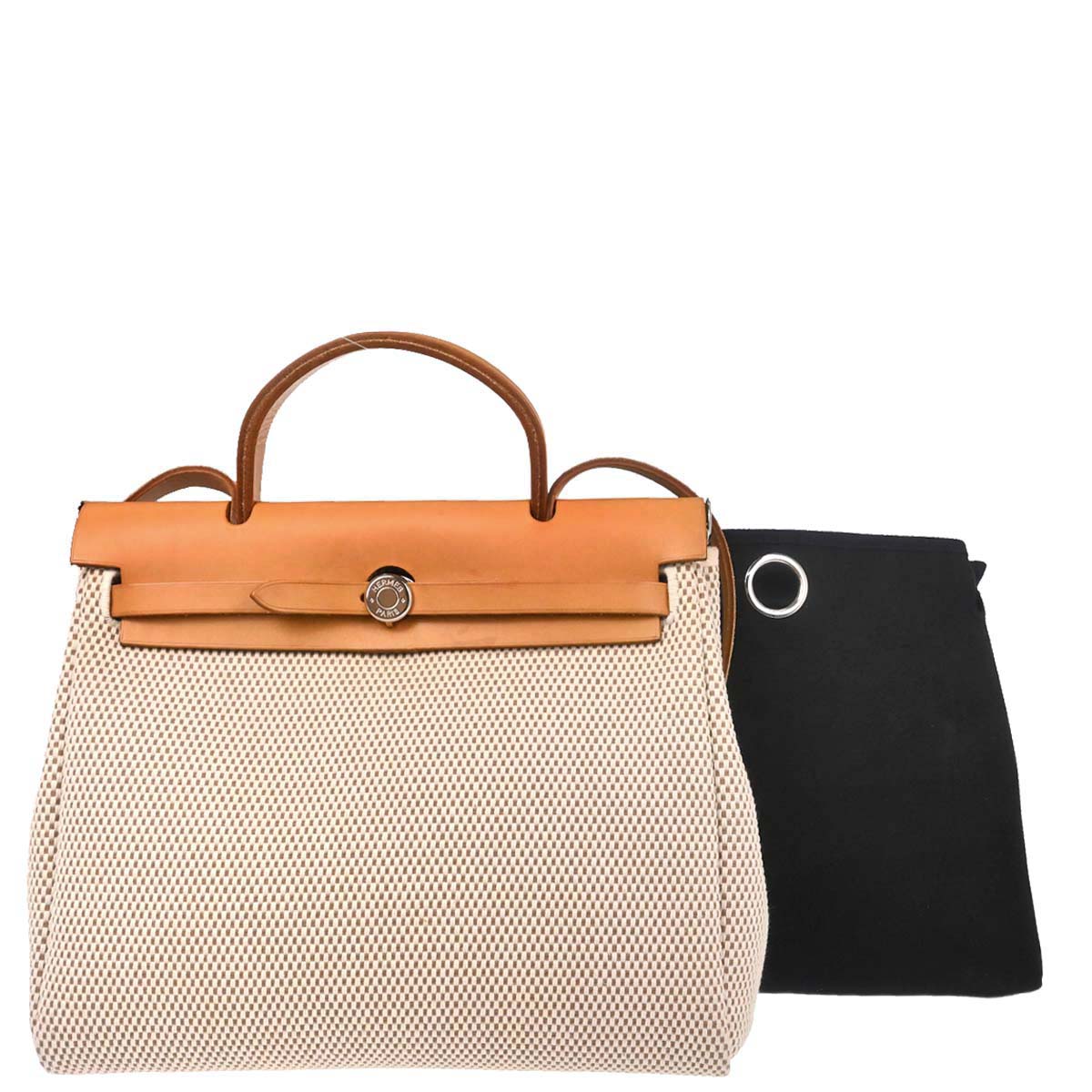 Hermes Beige Black Toile GM Officier Herbag PM 2 in 1 Shoulder Handbag
