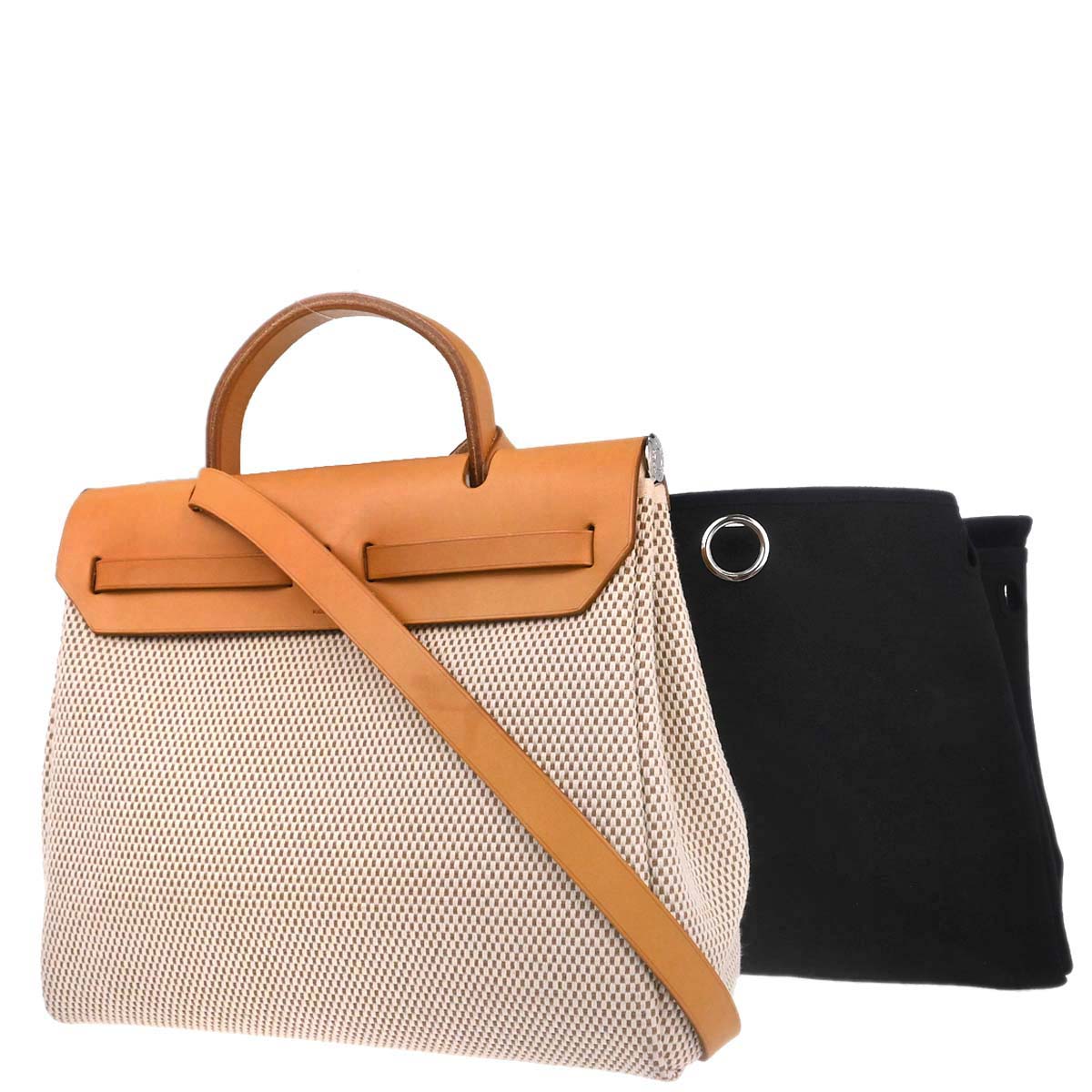 Hermes Beige Black Toile GM Officier Herbag PM 2 in 1 Shoulder Handbag