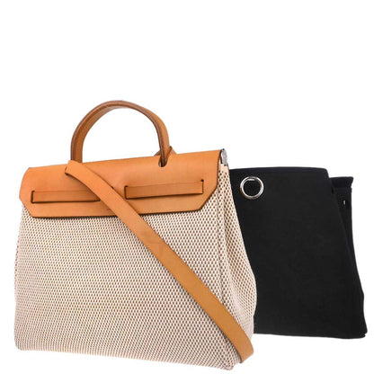 Hermes Beige Black Toile GM Officier Herbag PM 2 in 1 Shoulder Handbag