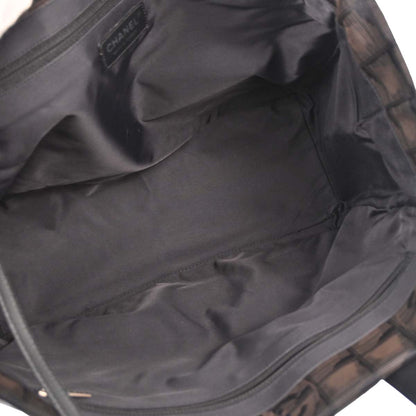 Chanel Brown Jacquard Nylon Travel Line Tote Handbag