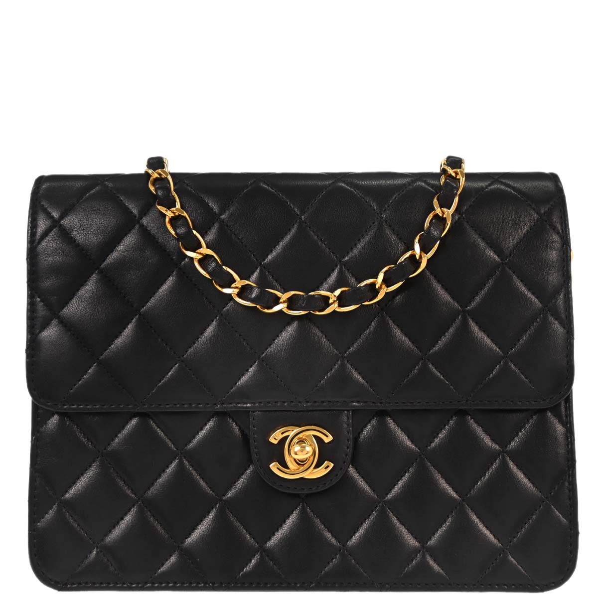 Chanel 2002-2003 Black Lambskin Turnlock Small Half Flap Shoulder Bag