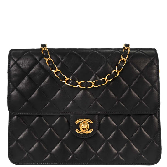 Chanel 2002-2003 Black Lambskin Turnlock Small Half Flap Shoulder Bag
