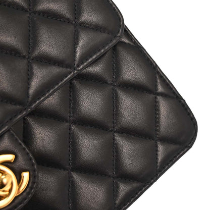 Chanel 2002-2003 Black Lambskin Turnlock Small Half Flap Shoulder Bag
