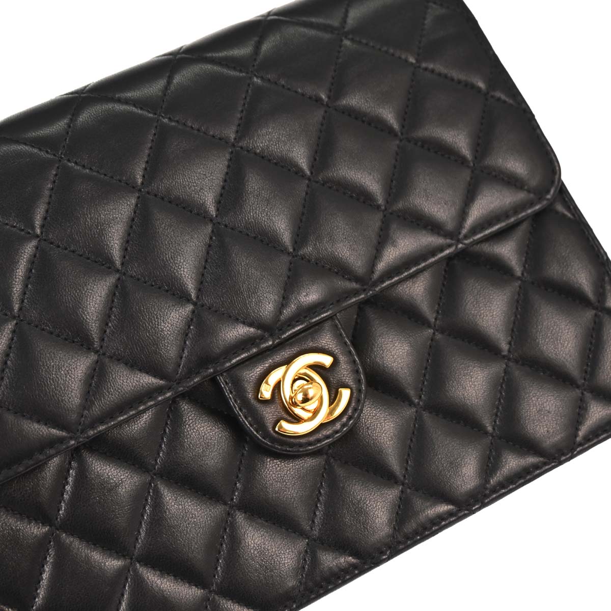 Chanel 2002-2003 Black Lambskin Turnlock Small Half Flap Shoulder Bag