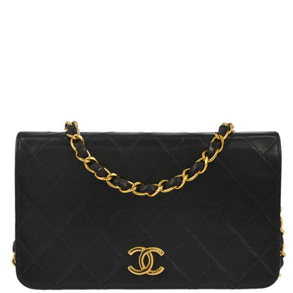 Chanel Black Lambskin Pushlock Mini Full Flap Shoulder Bag
