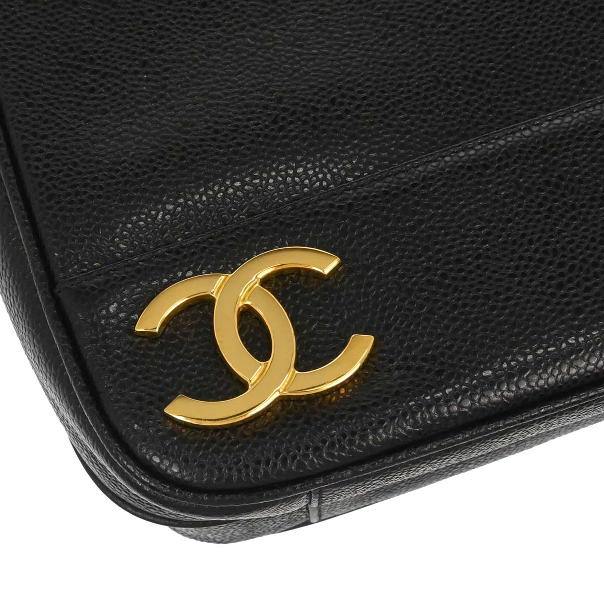 Chanel 1994-1996 Black Caviar Skin Triple CC Shoulder Tote Bag