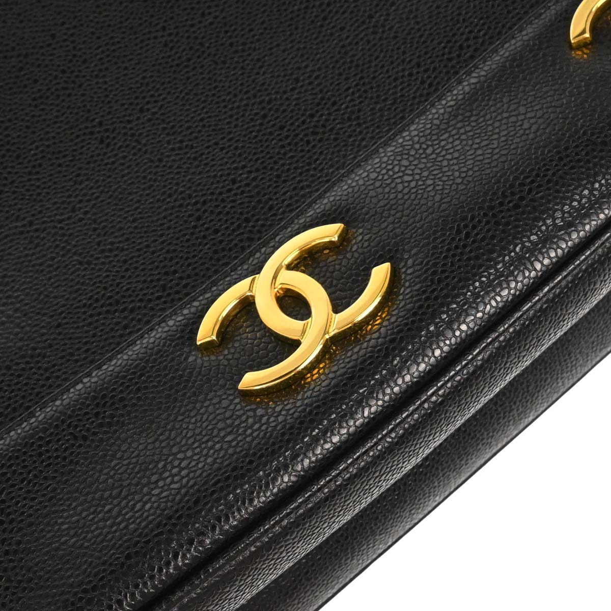 Chanel 1994-1996 Black Caviar Skin Triple CC Shoulder Tote Bag