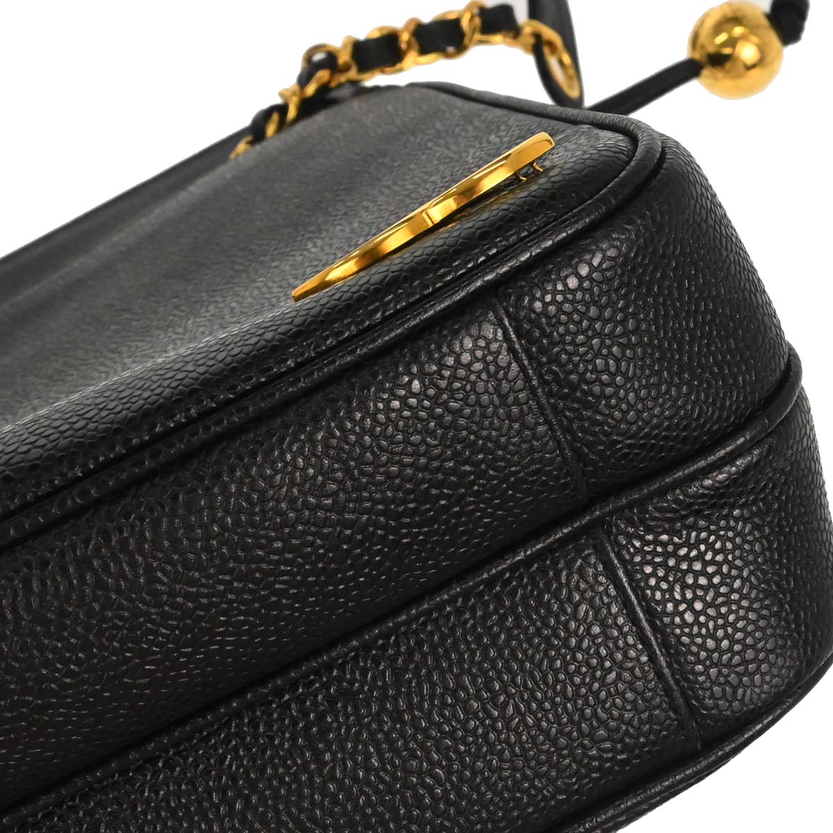 Chanel 1994-1996 Black Caviar Skin Triple CC Shoulder Tote Bag