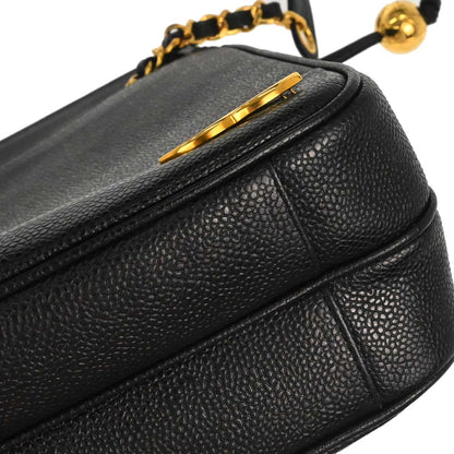 Chanel 1994-1996 Black Caviar Skin Triple CC Shoulder Tote Bag