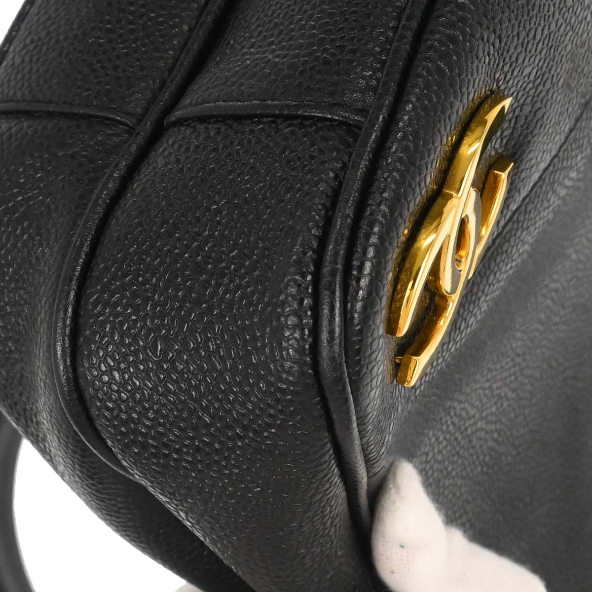 Chanel 1994-1996 Black Caviar Skin Triple CC Shoulder Tote Bag
