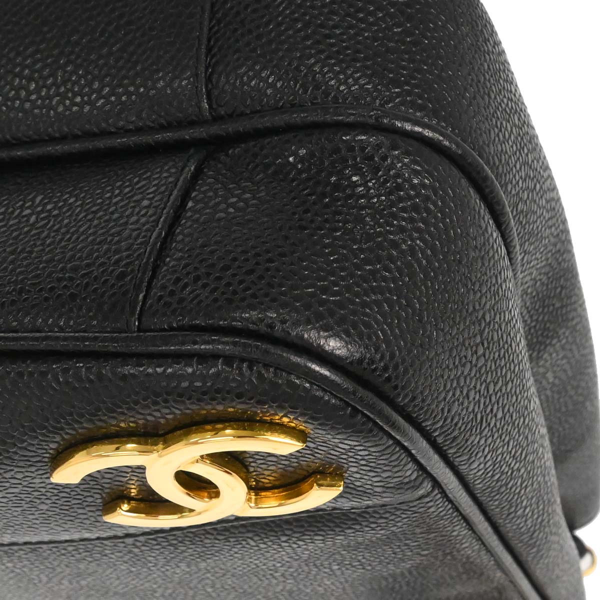 Chanel 1994-1996 Black Caviar Skin Triple CC Shoulder Tote Bag