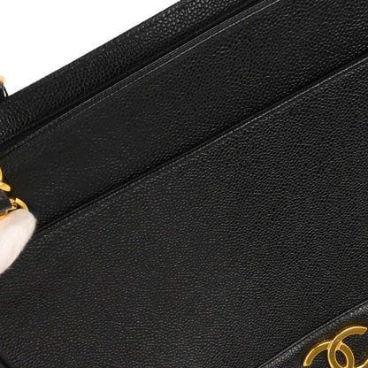 Chanel 1994-1996 Black Caviar Skin Triple CC Shoulder Tote Bag