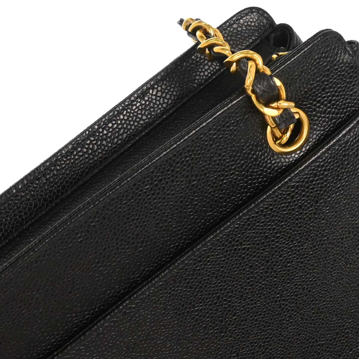 Chanel 1994-1996 Black Caviar Skin Triple CC Shoulder Tote Bag