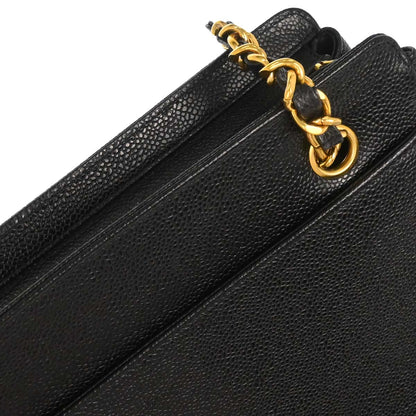 Chanel 1994-1996 Black Caviar Skin Triple CC Shoulder Tote Bag