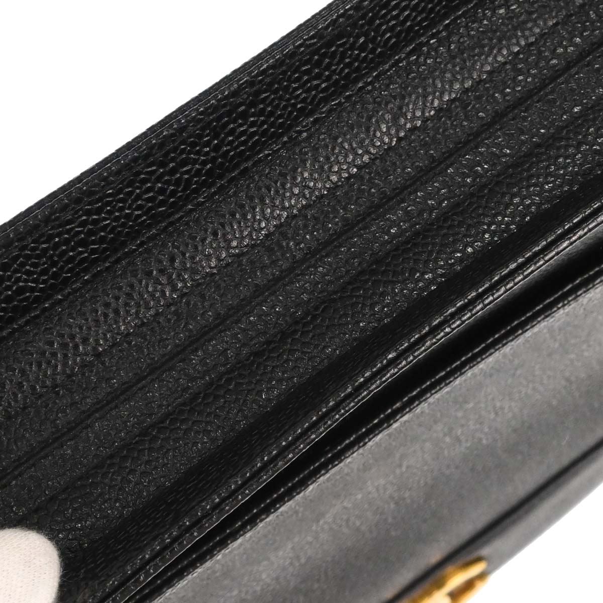 Chanel 1994-1996 Black Caviar Skin Triple CC Shoulder Tote Bag