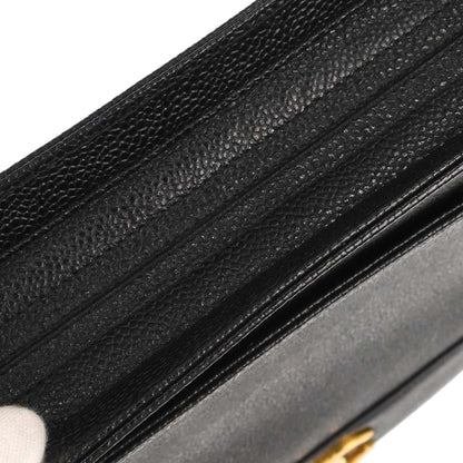 Chanel 1994-1996 Black Caviar Skin Triple CC Shoulder Tote Bag