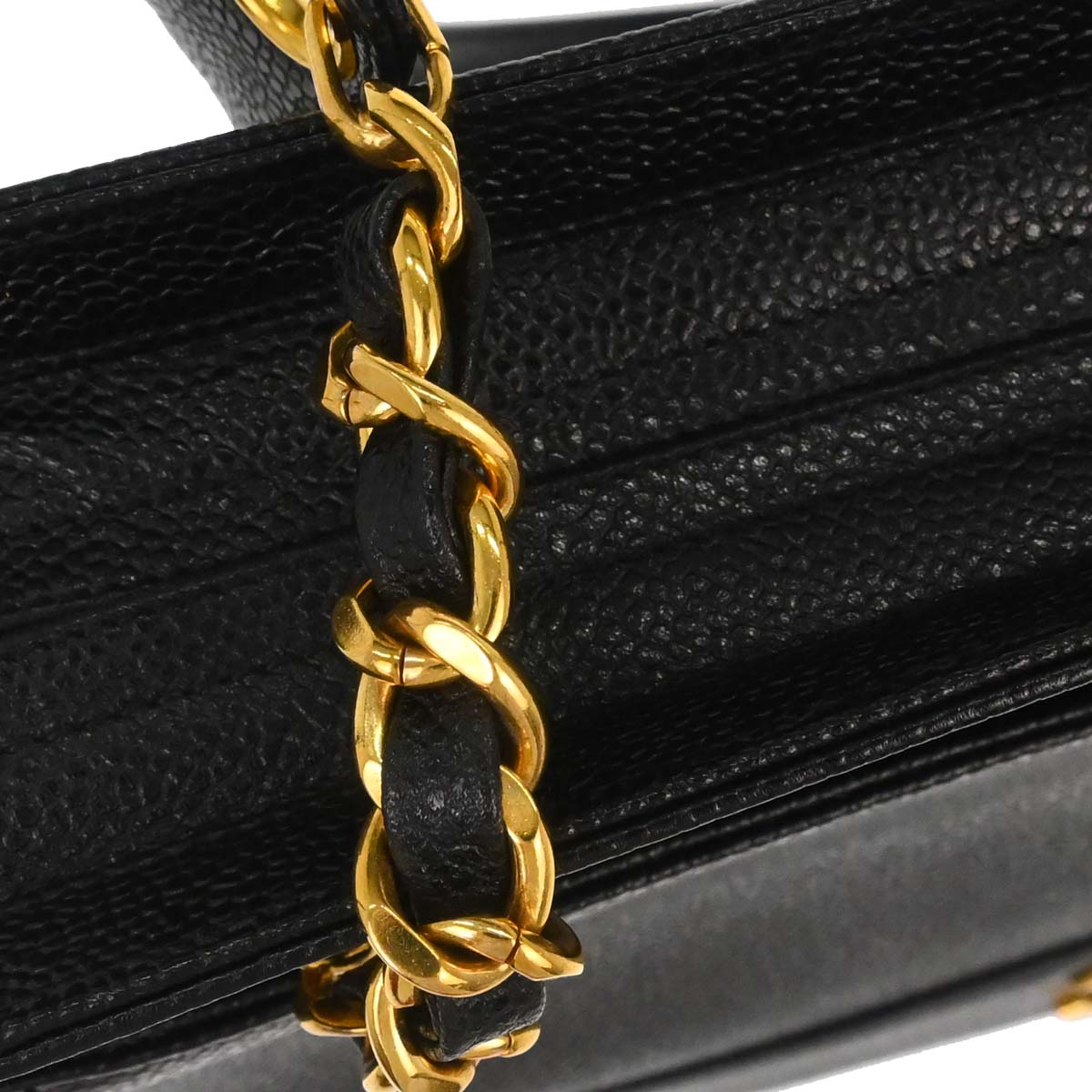 Chanel 1994-1996 Black Caviar Skin Triple CC Shoulder Tote Bag