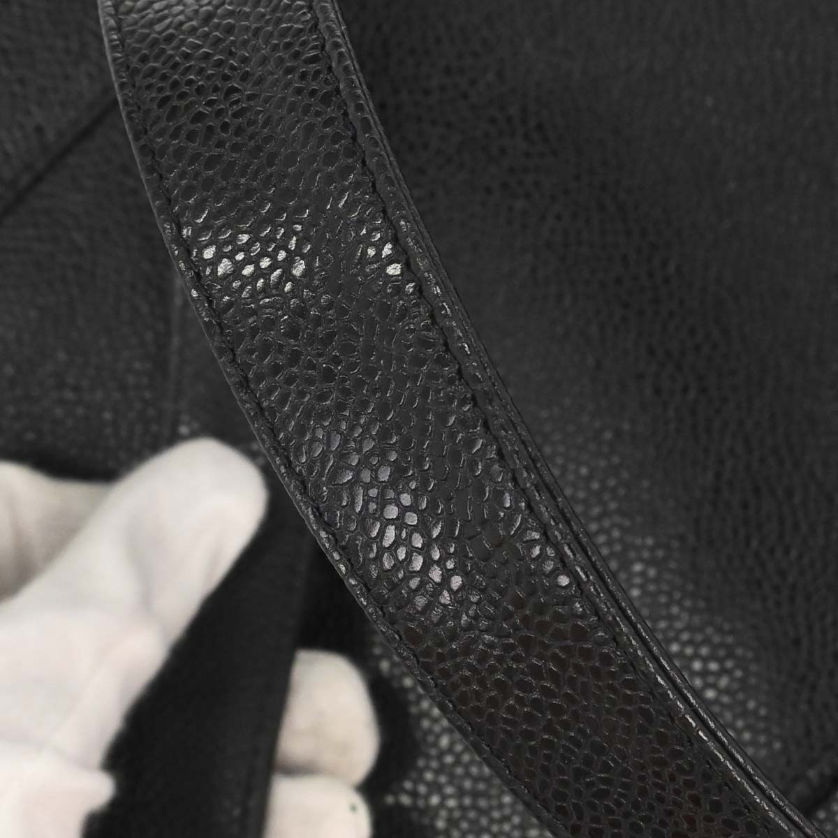 Chanel 1994-1996 Black Caviar Skin Triple CC Shoulder Tote Bag