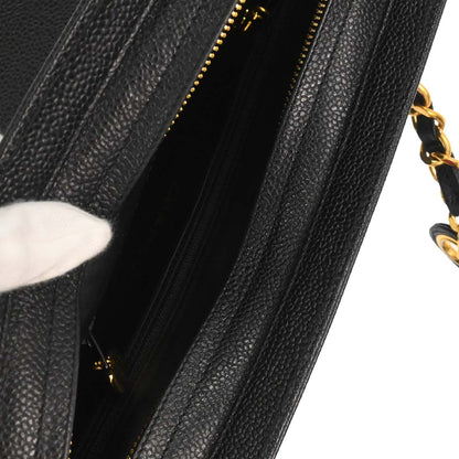 Chanel 1994-1996 Black Caviar Skin Triple CC Shoulder Tote Bag