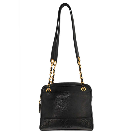 Chanel Black Caviar Skin Triple CC Shoulder Tote Bag