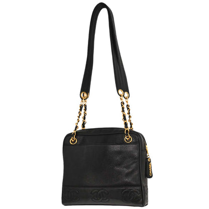 Chanel Black Caviar Skin Triple CC Shoulder Tote Bag