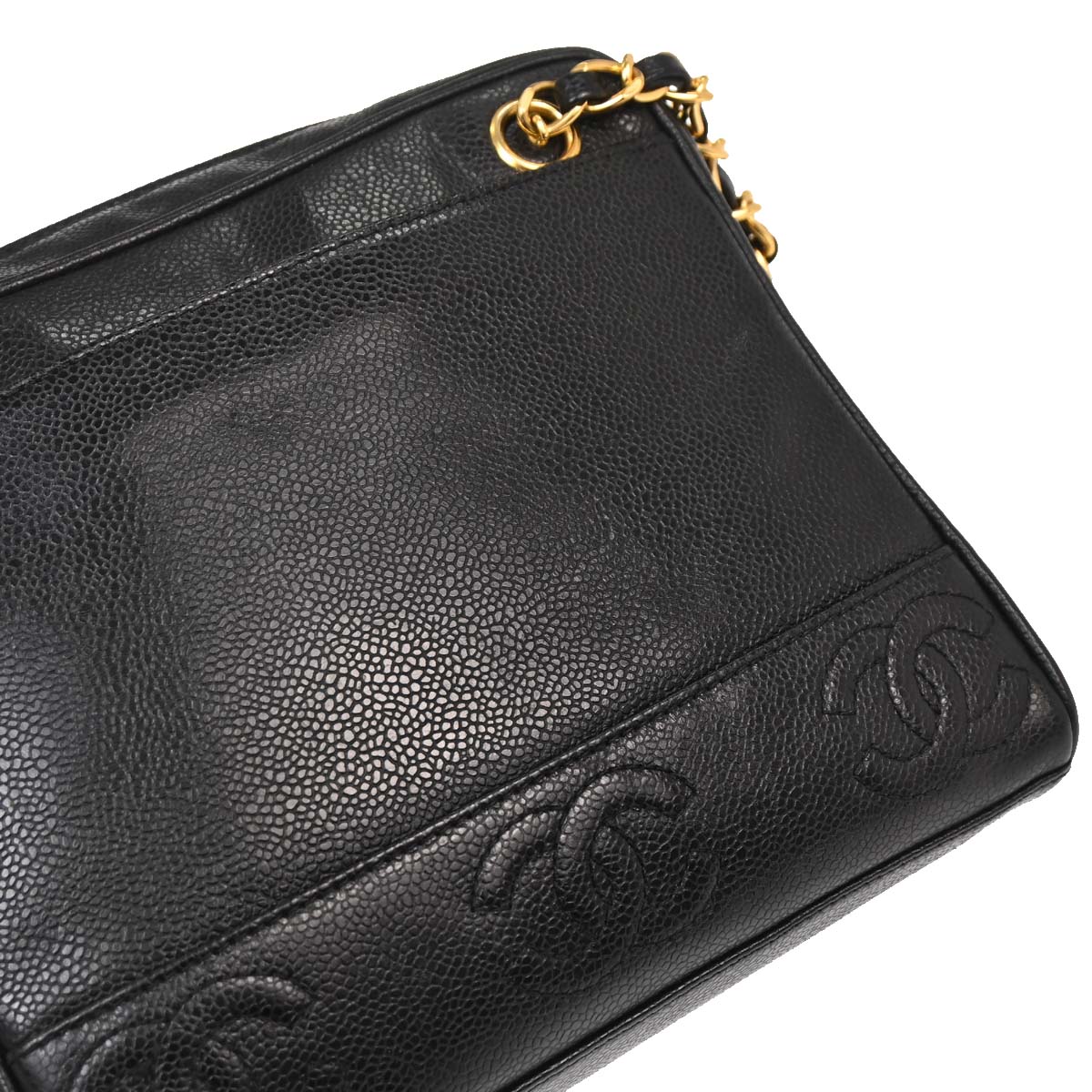Chanel Black Caviar Skin Triple CC Shoulder Tote Bag