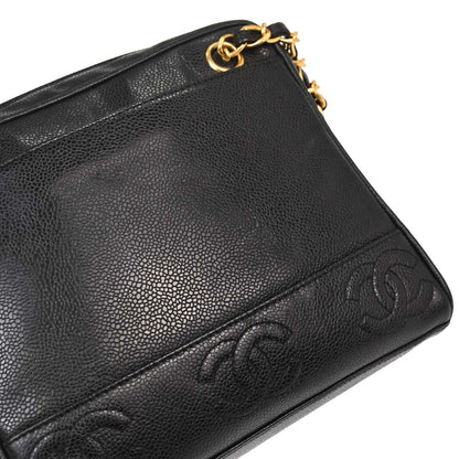 Chanel Black Caviar Skin Triple CC Shoulder Tote Bag