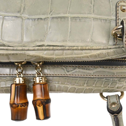 Gucci * Green Crocodile Bamboo Horsebit Handbag