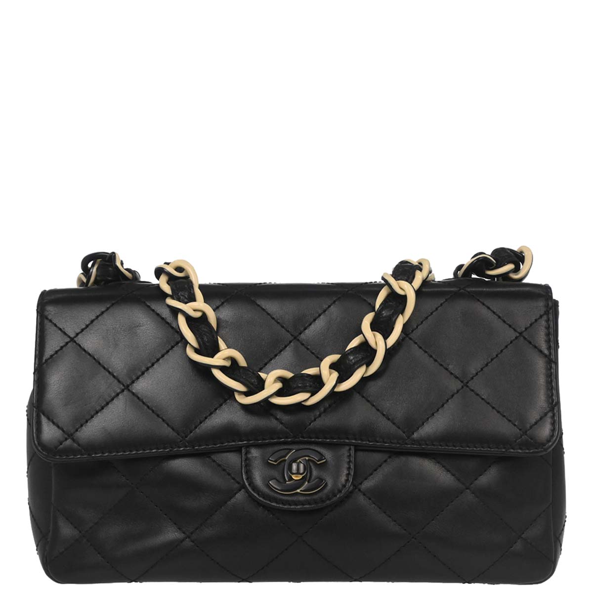 Chanel Black Lambskin Acrylic Chain Shoulder Bag