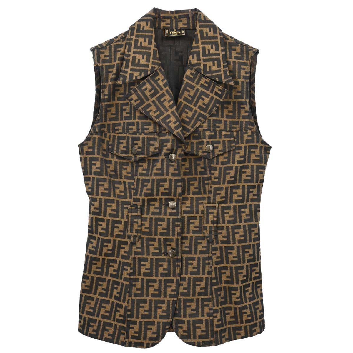 Fendi Single Breasted Sleeveless Jacket Zucca Brown #44