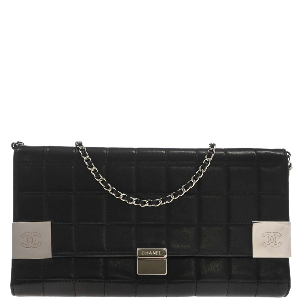 Chanel Black Lambskin Choco Bar Trifold Shoulder Bag
