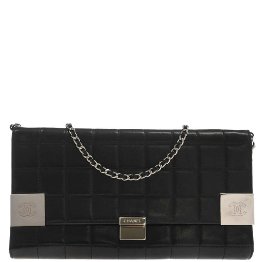 Chanel Black Lambskin Choco Bar Trifold Shoulder Bag