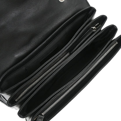 Chanel Black Lambskin Clams Pocket Accordion Flap Shoulder Bag