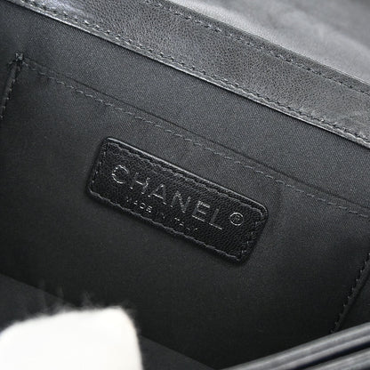 Chanel Black Lambskin Clams Pocket Accordion Flap Shoulder Bag