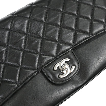 Chanel Black Lambskin Clams Pocket Accordion Flap Shoulder Bag