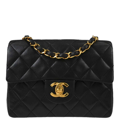 Chanel 1994-1996 Black Lambskin Mini Classic Square Flap Shoulder Bag 17