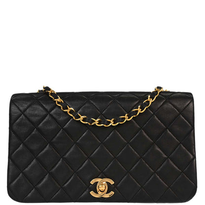 Chanel Black Lambskin Turnlock Small Full Flap Shoulder Bag