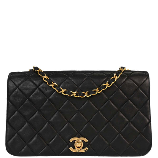 Chanel Black Lambskin Turnlock Small Full Flap Shoulder Bag