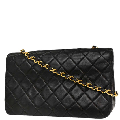 Chanel Black Lambskin Turnlock Small Full Flap Shoulder Bag