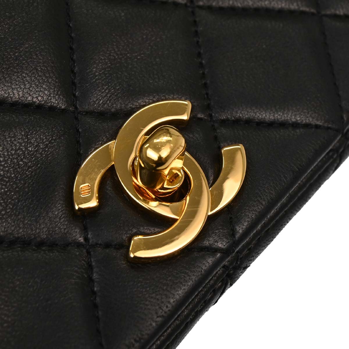 Chanel Black Lambskin Turnlock Small Full Flap Shoulder Bag